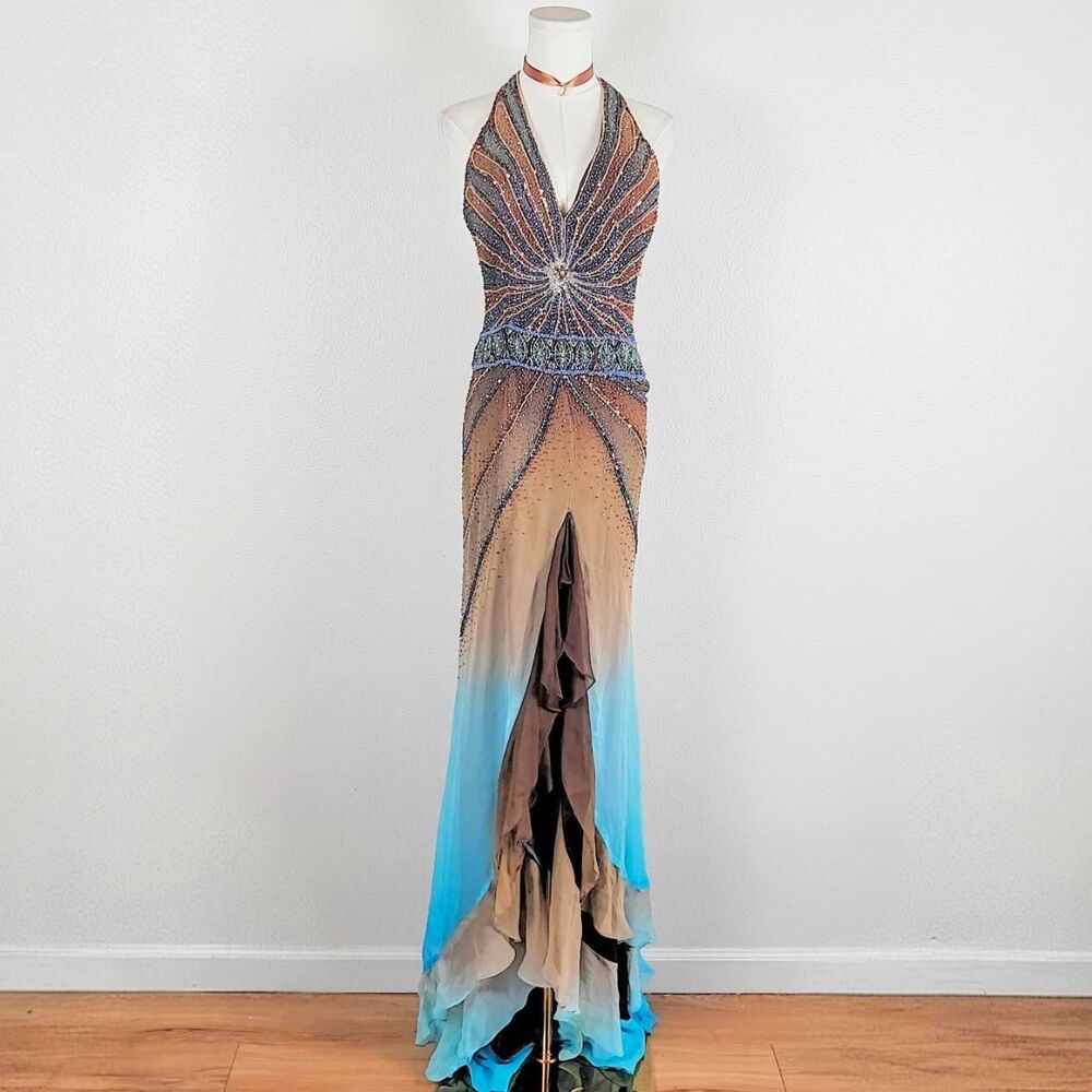 Y2K Ombré Beaded Rhinestone Fairy Prom Dress